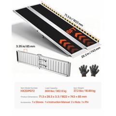 Uimoso Portable 6FT Aluminum Folding Ramp w/Non-Slip Surface for Accessibility