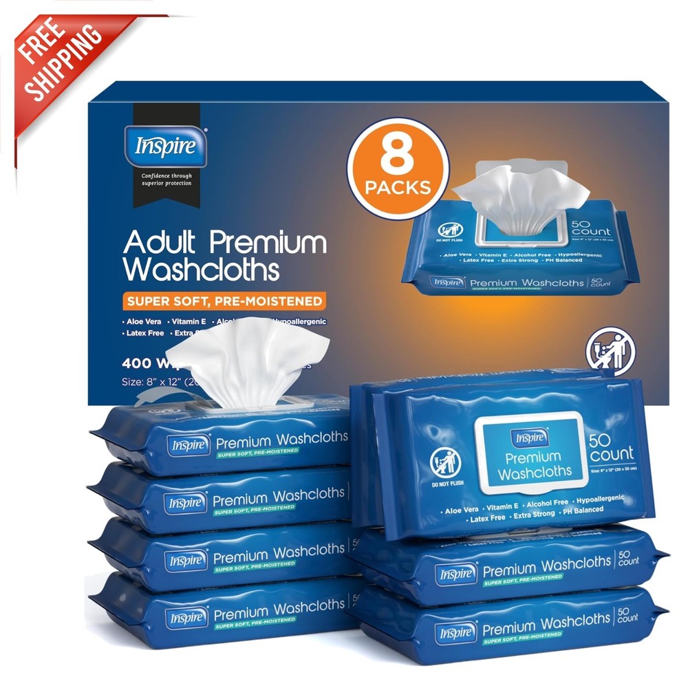 Extra Large Adult Wet Wipes, Aloe Vera & Vitamin E – 400 Hypoallergenic Count
