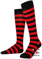 Unisex Knee High Stripe Socks 8-11 Stripe Red and Black