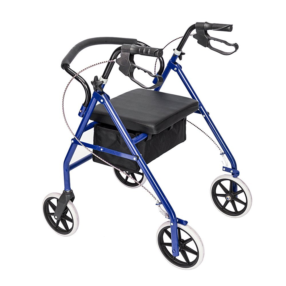 Folding Chair Seat Heavy Duty Rollator Iron Walker Handicap w/Wheels Black Blue