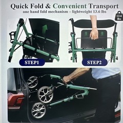 Cosydora Rollator Walker for Seniors w/ Seat, 13.6 Lbs, 350Lbs Limit, 8” Wheels