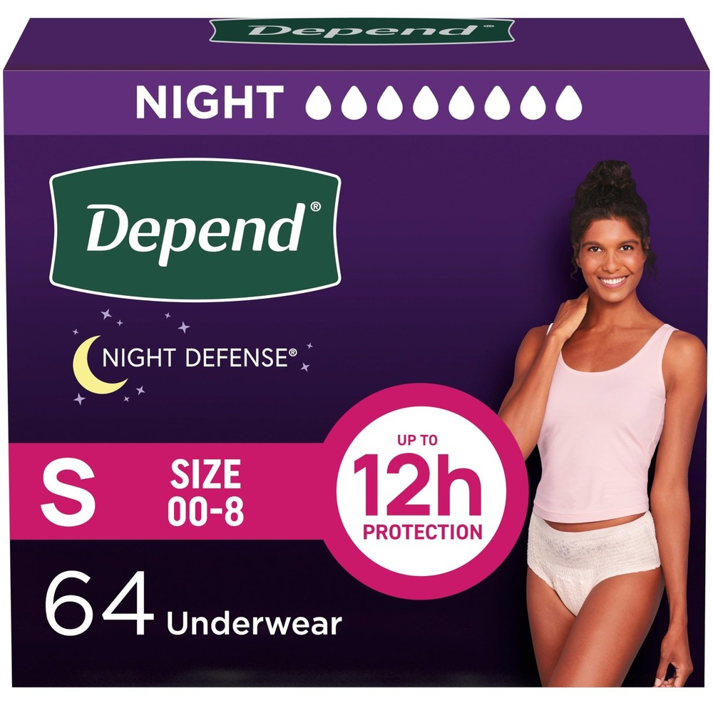 64 Count Depend Night Defense Adult Incontinence & Postpartum Bladder Leak Small