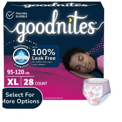 4 packs Goodnites Youth Girls Nighttime Underwear X Large 95-120 lbs 36 ct