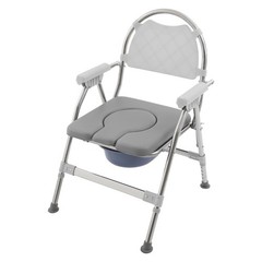 150kg/330.69 lbs Foldable Toilet Chair w/ Padded Seat Plate and Toilet Bucket