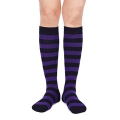 Women’s Knee High Athletic Socks Stripes One Size B Pack Purple Black Stripes