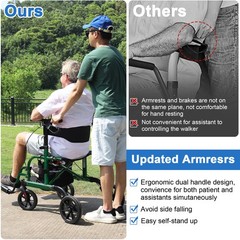 WALKMATE Rollator Walker Transport Chair Adjustable Folding 10” Wheelchair Green