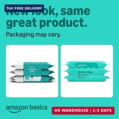Amazon Basics Adult Wet Wipes Flushable Fragrance Free, 126 Count (3 Packs of 42