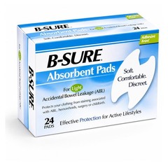 B-Sure Absorbent Pads for Light Accidental Bowel Leakage Box/24 Pads