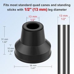 12 PCS Quad Cane Tips 1/2 inch Rubber Tip Heavy Duty Non Slip Extreme Grip Foot