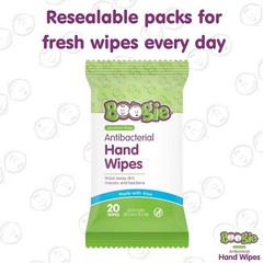 Boogie Antibacterial Hand Wipes 100pk, Aloe, Alcohol-Free, Hypoallergenic