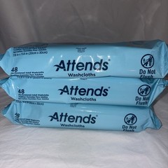3 Packs Attends Scented Pre-Moistened Adult Washcloths 48 wipes per pack