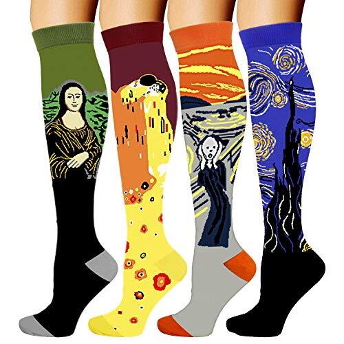4 Pairs Compression Socks 20-30 mmHg Knee High Stockings, Large/Extra Large
