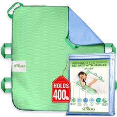 Absorbent Positioning Bed Pads for Elderly 34×36 – 6 Handles, Green & Blue