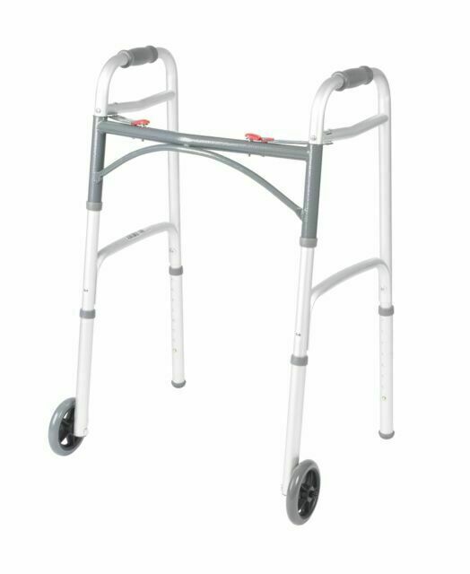 Guardian By Midline Two Button Folding Walker with 5 inch Wheels – Silver