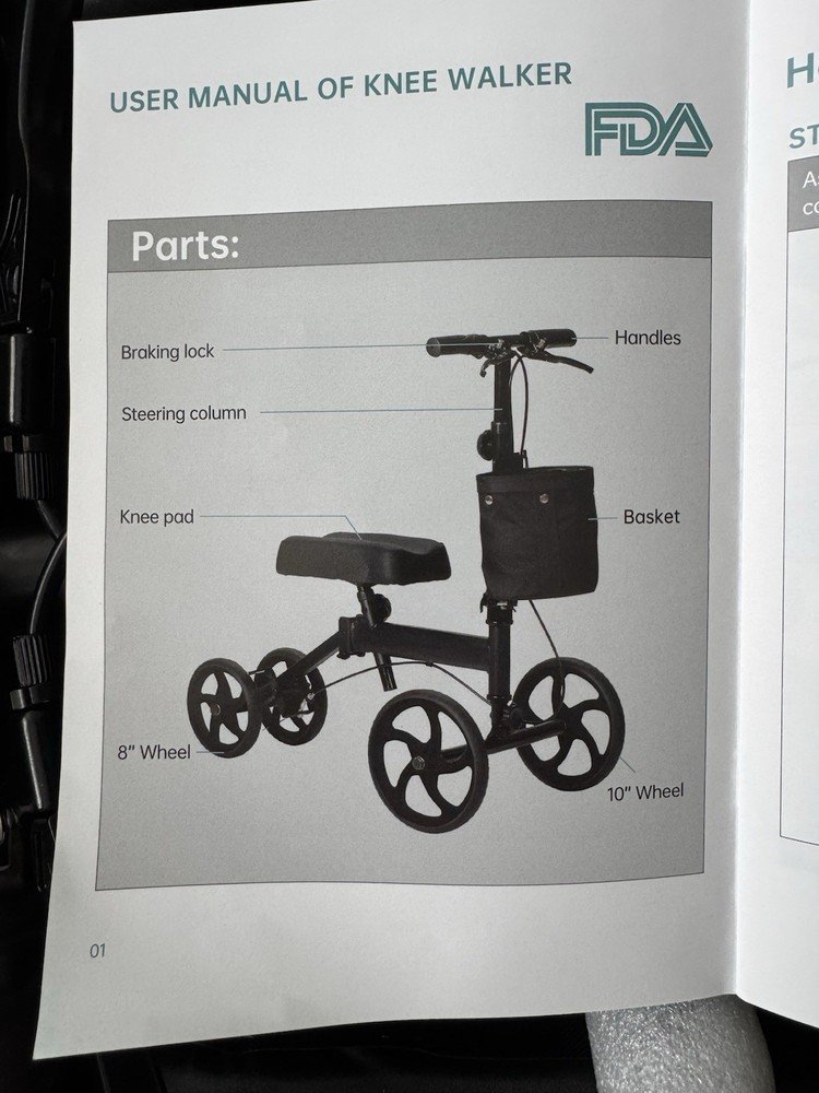 ZENART Economy Knee Scooter Foldable Walker for Foot Surgery Adult Crutch Altern