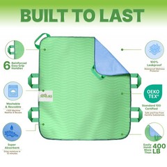 Absorbent Positioning Bed Pads for Elderly 34×36 – 6 Handles, Green & Blue