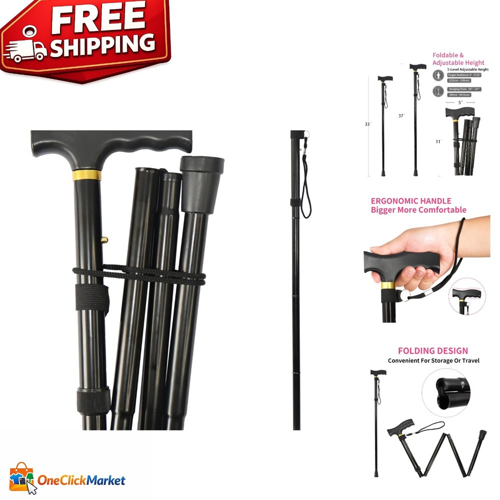Ergonomic Portable Walking Cane with Wrist Strap – Foldable Design, 11″ Compact