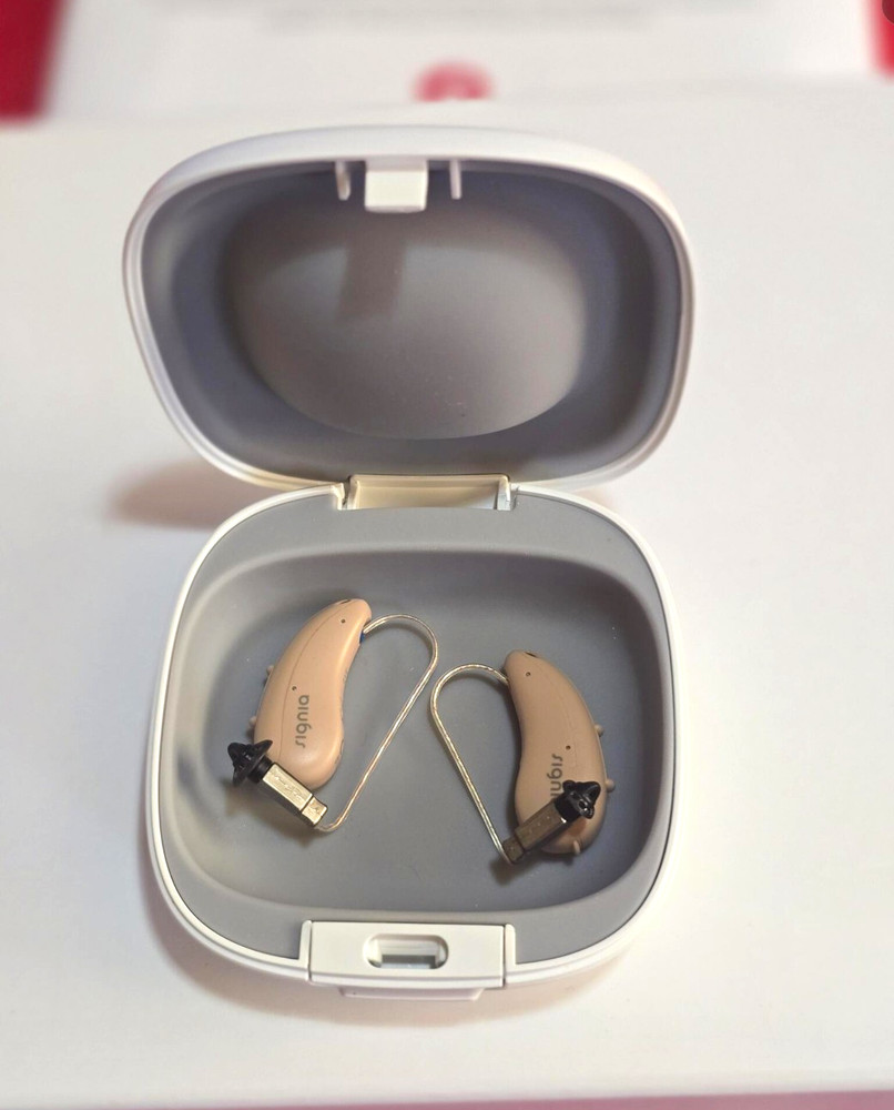 Signia Pure 312 AX BTE Hearing Aid Pair, Battery, Beige, Case & Manuals