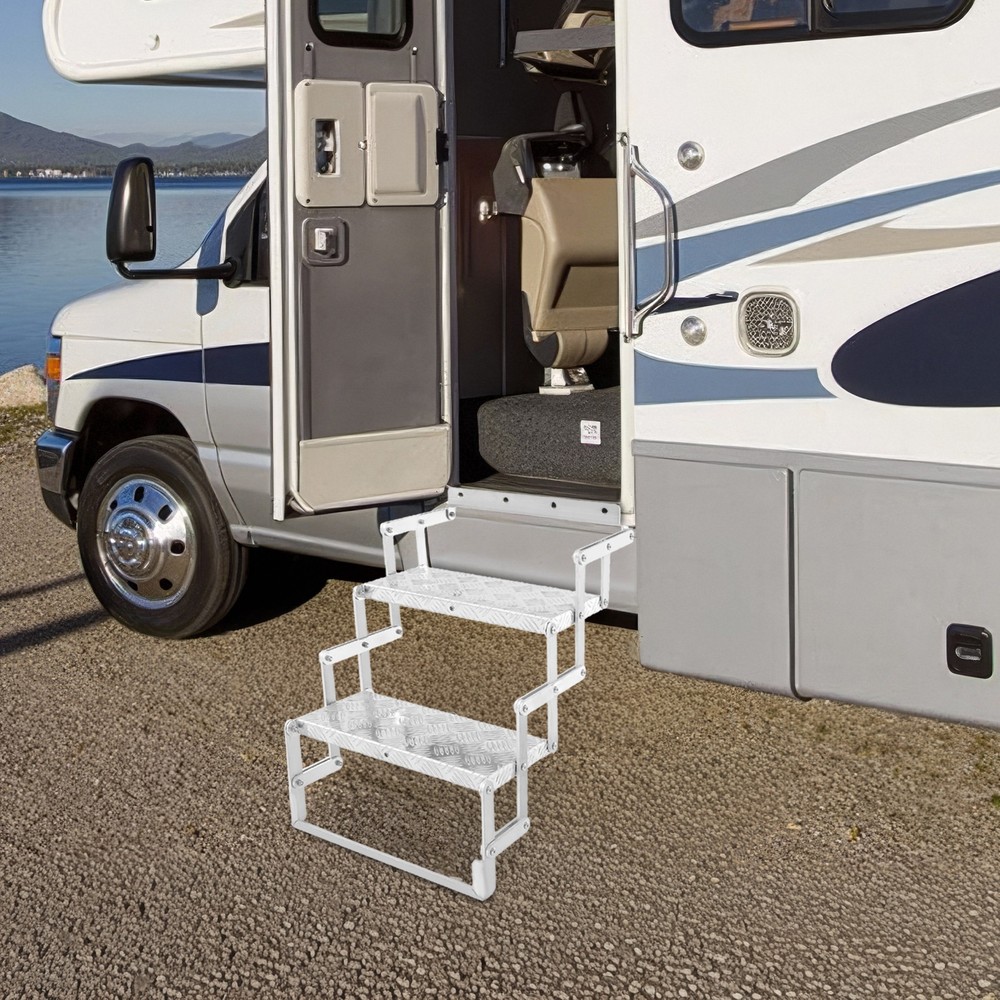 Aluminum Alloy Scissor Stairs Foldable Step Ladder 2 Steps Ladder for RV/Camper