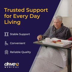 Drive Medical Overbed Table with Wheels Adjustable Bedside Laptop Tray Silver