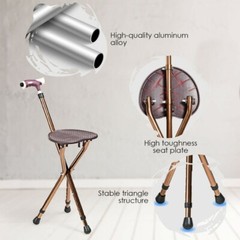 Lightweight Adjustable Folding Cane Seat Aluminum Alloy Crutch Chair W/LED Light