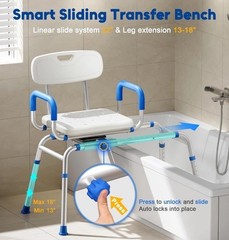 Shower Chair | Sliding Transfer Tub Transfer Bench with 360° Swivel Seat | NEW!!