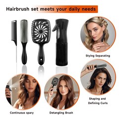 Flylanyards 11 Pcs Hair Brush Set Detangle Hair Brush And Spray Bottle 3 Pieces