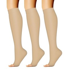 3 Pairs Open Toe Compression Socks for Large-X-Large 04 Beige/Beige/Beige