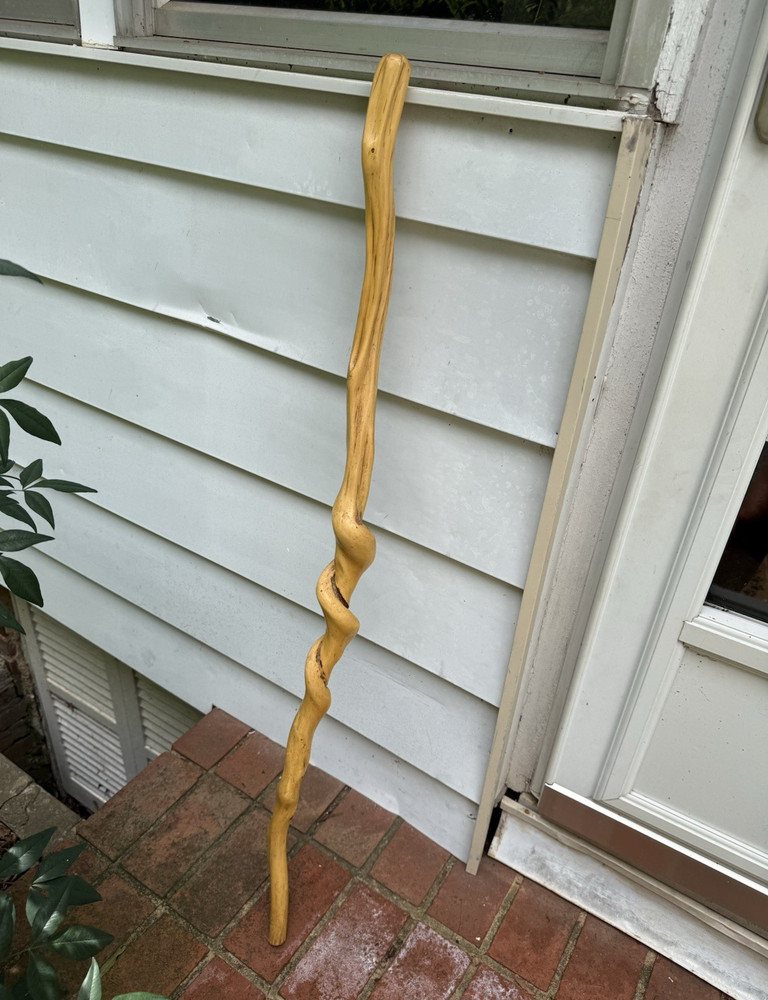 Handcrafted Wood Walking Stick Cane, Twisted Spiral Design, Tan, Adult/Senior