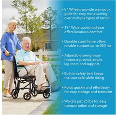 Portable 25 lbs Transport Wheelchair with Swing Away Footrests & Safety Belt