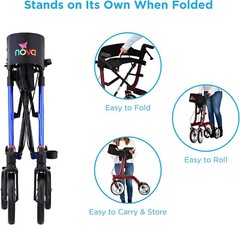 NOVA Express Rollator Walker, Large 10” & 8” Wheels, Easy Fold – BLUE, OPEN BOX