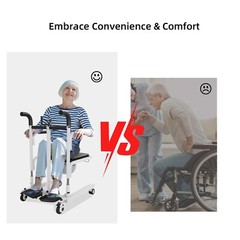 Patient Lift Transfer Chair Bathroom Wheelchair w/ 180° Split Seat and Commode