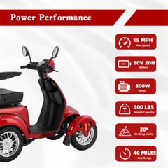 4 Wheels Travel Mobility Scooter 800W 60V 20AH battery Motor for Adult Senior