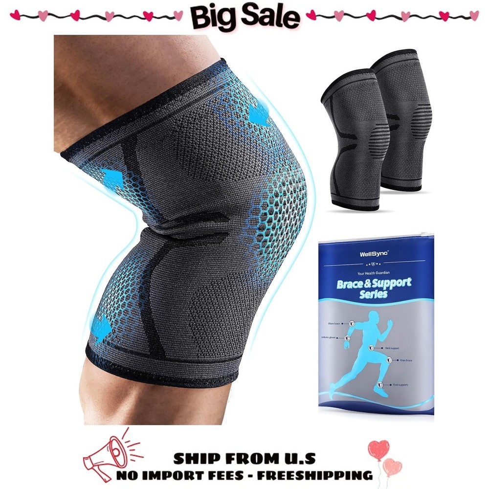 2 Pack Black Compression Knee Brace, Knee Brace for Running, Sports Knee Braces