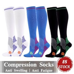 3 Pair Firm Compression Hose Opaque Knee High Wide Calf Black+Blue+White