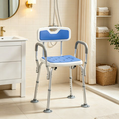Adjustable Height Padded Shower Chair with Arms And Back, Bath Seat for Seniors