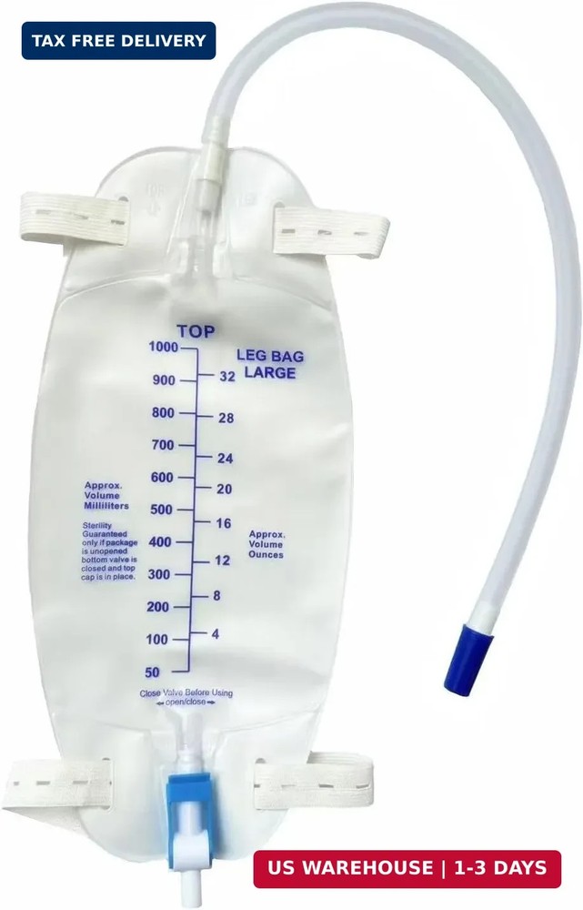 lifevv 3 Pack Easy-Tap Leg Bag Urinary Drainage Bag, 32 Oz with 3 18″ Tubing, An