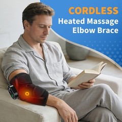 Cordless Heated Massage Elbow Brace with 3000mAh Battery – 5 Heat & 3 Vibration