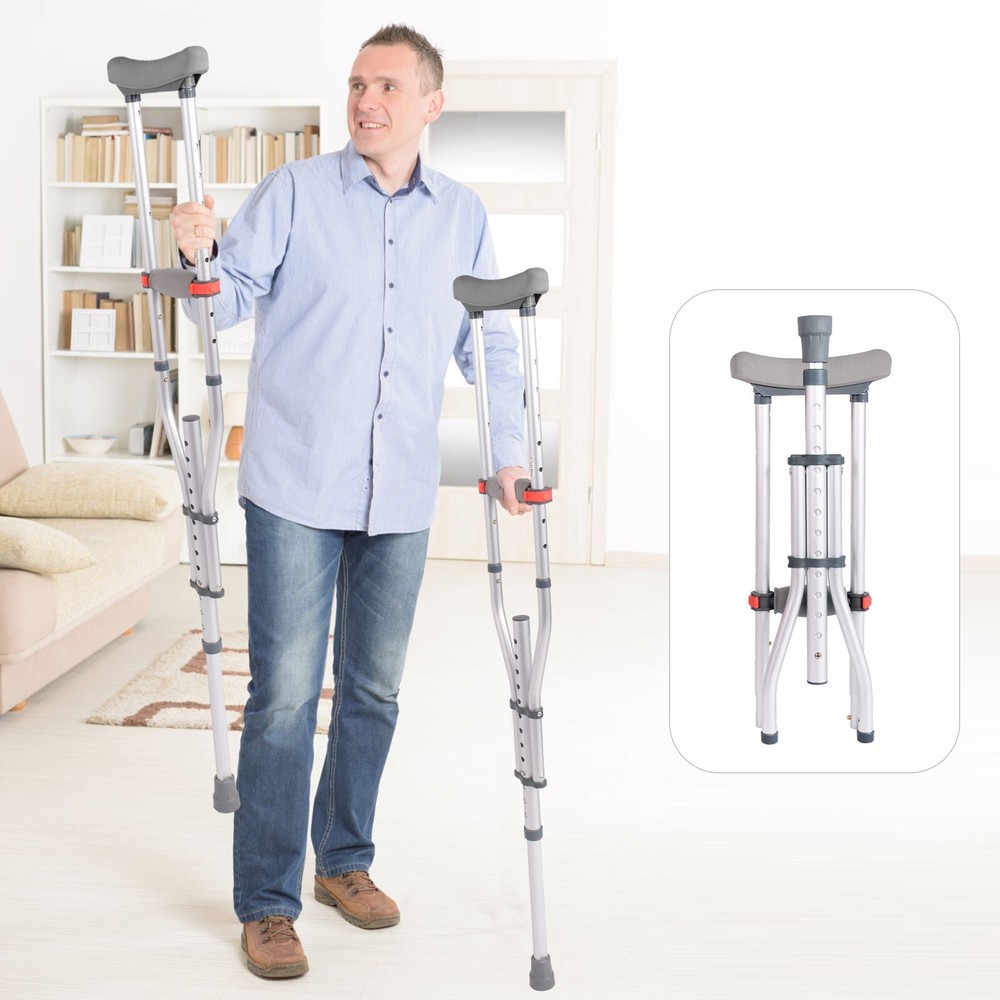 VILOBOS Aluminum Underarm Crutches Portable Adjustable Walking Cane Lightweight