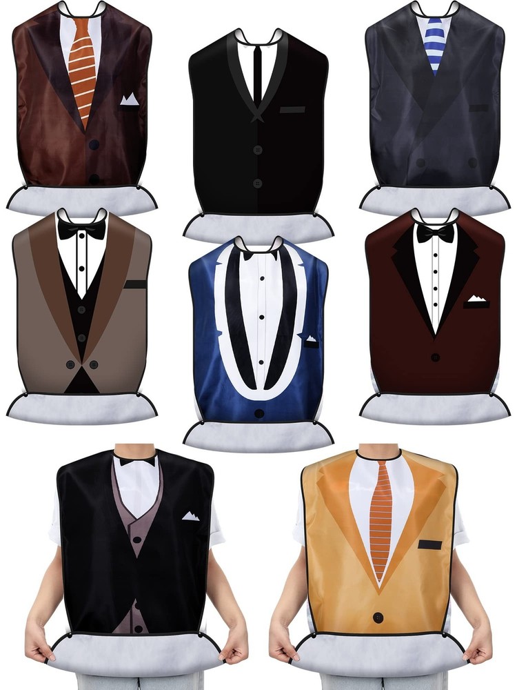 8 Pcs Adult Bib for Eating Bow Tie Pattern Machine Washable Clothing Protecto…