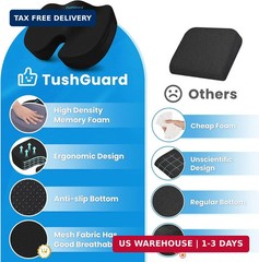 Memory Foam Seat Cushion w/Lumbar Support Pillow for Back & Sciatica Pain Relief