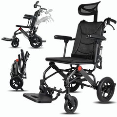 Only 16 lbs Ultra-Lightweight Foldable Transport Wheelchair, Dual handbrakes