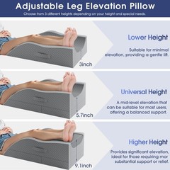 Elevate Leg Pillow with Memory Foam, Adjustable Height for Circulation & Recover