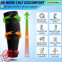 CHARMKING Calf Compression Sleeve L-XL Black/White/Beige 3 pairs