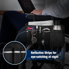 Wheelchair Side Storage Bag w/Cup Holder, Wheelchair Armrest Accessories Pouch