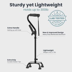 Quad Cane 300LB Adjustable 29.5″-38.4″ Height – 4 Pronged Base for Stability