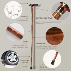 Handcrafted Solid Wooden Walking Cane Men Women Ergonomic Gentleman Gift