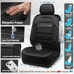 Memory Foam Seat Covers Front, Airy Cool Mesh Thick Car Seat Covers, black
