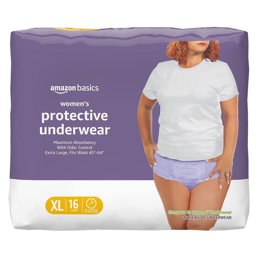 Amazon Basics Womens Protective Underwear Disposable Max Absorbency XL, 16 Count