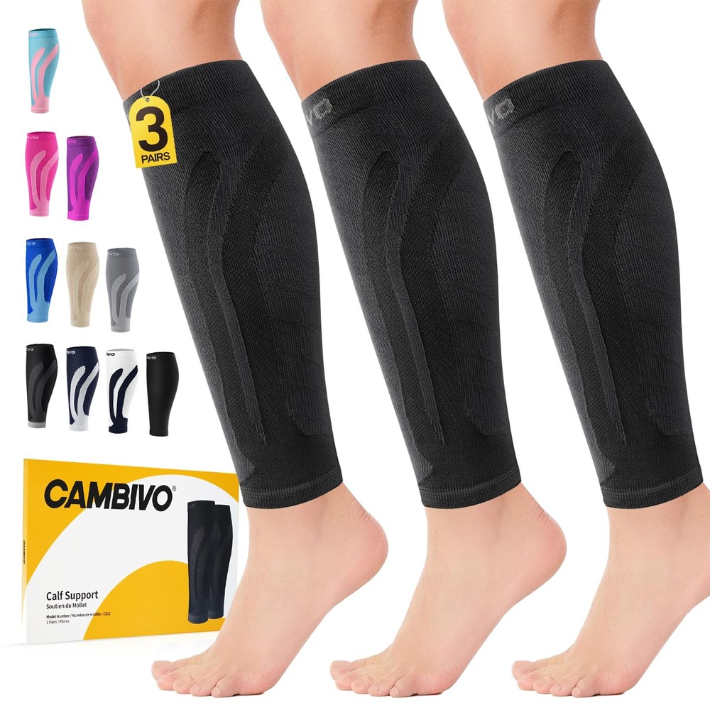 CAMBIVO 3 Pairs Calf Compression Sleeve for Women Men – XX-Large, Black